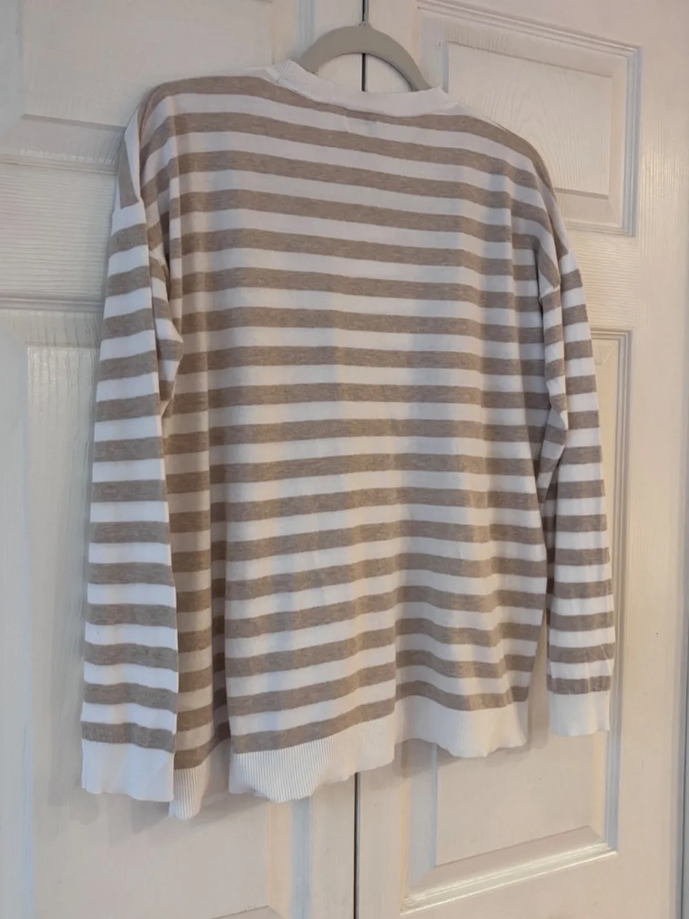 J. Crew Tan White Stripe Cotton Crew Neck Sweater Size M